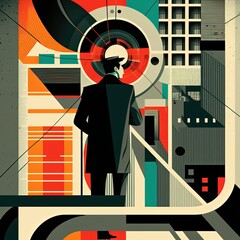 Espionage concept in russian constructivism retro style. Generative AI