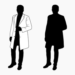 Vector silhouette of a business men in a coat standing. Businessman, entrepreneur, executive, isolated vector