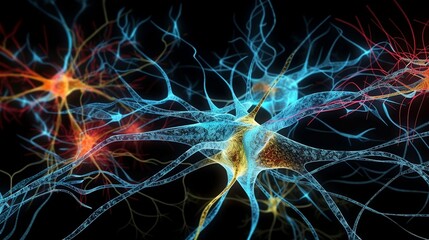 Detailed image of neurons in the human brain. generative AI,