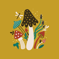 vector image of mushrooms on yellow bc