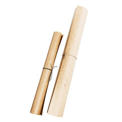 Vintage paper scrolls on a transparent background. 3D visualization