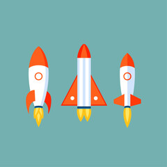 Different shapes of cartoon rockets, rocket shapes flat style vector illustrations-clip arts