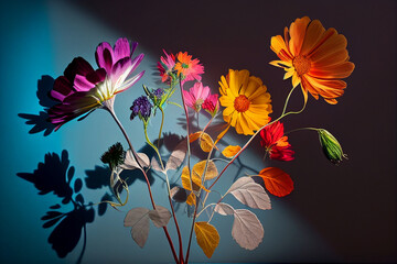 Colorful autumn flowers on a dark background. illustration generative ai