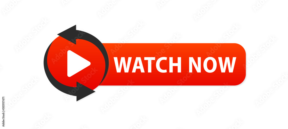 Poster watch now vector button in flat style. play video icon isolated on white background. watch video now