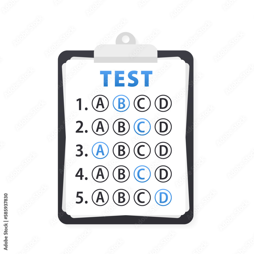 Poster concept exam, survey, testing. test form with clipboard. test mark on a folder. examining. passing t
