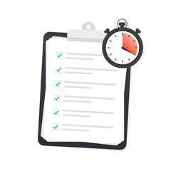 Speed and fast time symbol. Stop watch, checklist icon for service fast and shipping. Quick survey. Fast Planning and clock icon.. Vector illustration