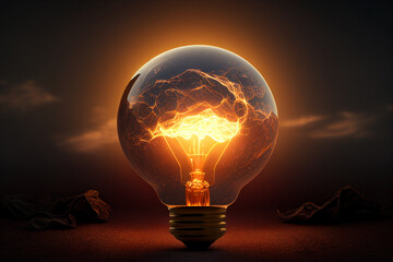 Glowing light bulb on dark background. Power and energy concept. 3D Rendering generative ai