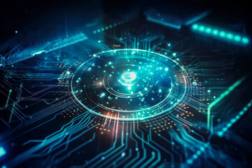 Obraz premium Abstract futuristic computer technology processing Illustration on blue background.
