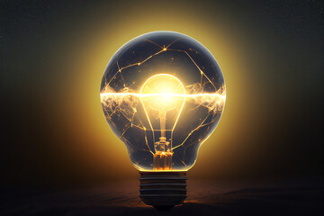 Glowing light bulb on dark background. Power and energy concept. 3D Rendering generative ai