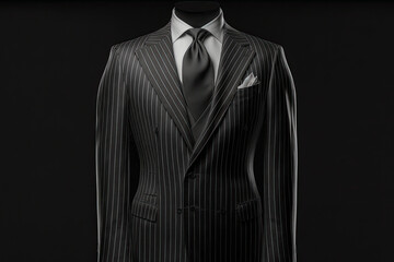 fitted black pinstripe suit with white shirt and black silk tie created with Generative AI technology