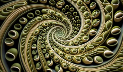  a spiral design made up of green and white circles and spirals.  generative ai