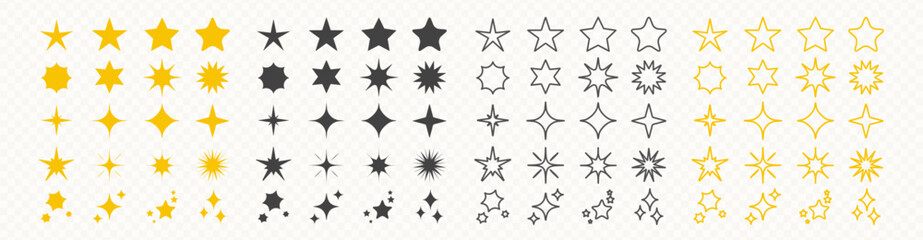 Vector stars collection. Yellow and black star icons in simple flat style. Design elements for holidays, greeting cards