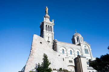 Basilica Notre Dame de la Garde Marseille. The "Good Mother", symbol of the city of Marseille, watches over its inhabitants from the top of the hill of the same name
