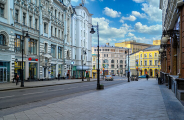 Myasnitskaya street in Moscow, Russia. Moscow architecture and landmark. Moscow cityscape