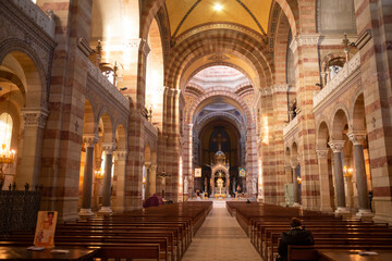 Sainte-Marie-Majeure Cathedral in Marseille. The cathedral, located between the old district of Panier and the port of Joliette, exposes its marble and porphyry architecture.