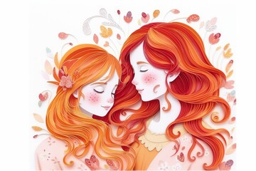 Love on Paper: Mother and Daughter Embracing on Mother's Day with Paper Quilling and Papercraft Technique, Generative AI