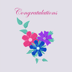 Card with flowers for celebration, congratulation. 