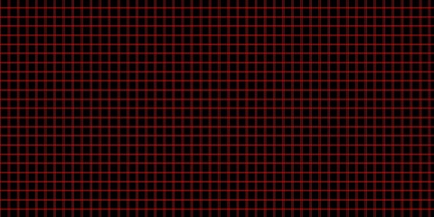 Illustration of a neon grid on a black background with red lines. Black square pattern in technology style. Template with rectangles.