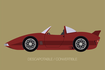 convertible car fully editable, side view, flat design