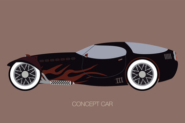 side view of supercar vector, flat design style, fully editable