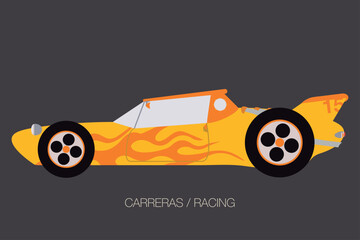sport turbo race car, side view,  flat design style