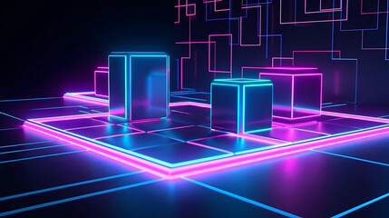 3D Neon background, futuristic, glowing lines