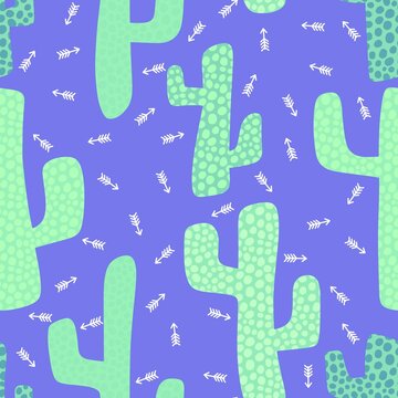 Abstract floral seamless cactus pattern for wrapping paper and fabrics and linens and kids clothes print © Tetiana