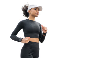 A woman jogging in a fitness suit, transparent background, png, isolated.