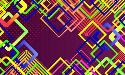 Abstract geometric seamless colorful pattern. Intersecting colorful rectangles on the burgundy background