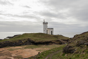 Fototapeta na wymiar Elie Ness Lighthouse in coastal town Elie, Scotland, UK