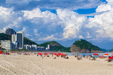 Copacabana beach and mountain Sugarloaf in Rio de Janeiro, Brazil. Copacabana beach is the most...