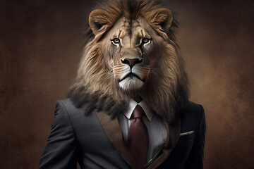 portrait of a lion businessman concept of a leader