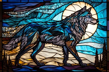 Stained glass wolf