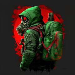 Reaper, soldier, respirator, pistol, green, red, backpack