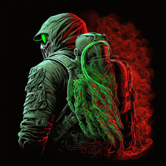 Reaper, soldier, respirator, pistol, green, red, backpack

