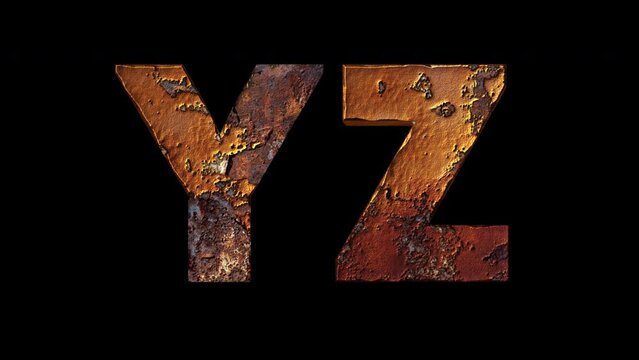 Y,Z - Letter Rusty Effect Animation, Alpha Channel
