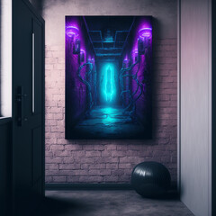 abstract tunnel background, tunnel of light, abstract blue tunnel, Neon Glowing Blue Purple Cyber Retro Sci Fi Futuristic Concrete Glossy Grunge Tunnel Underground Corridor Hallway Basement Hangar
