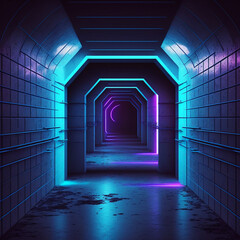 abstract tunnel background, tunnel of light, abstract blue tunnel, Neon Glowing Blue Purple Cyber Retro Sci Fi Futuristic Concrete Glossy Grunge Tunnel Underground Corridor Hallway Basement Hangarabst
