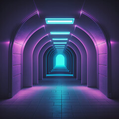 abstract tunnel background, tunnel of light, abstract blue tunnel, Neon Glowing Blue Purple Cyber Retro Sci Fi Futuristic Concrete Glossy Grunge Tunnel Underground Corridor Hallway Basement Hangar