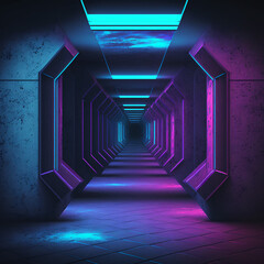 abstract tunnel background, tunnel of light, abstract blue tunnel, Neon Glowing Blue Purple Cyber Retro Sci Fi Futuristic Concrete Glossy Grunge Tunnel Underground Corridor Hallway Basement Hangar