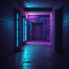 abstract tunnel background, tunnel of light, abstract blue tunnel, Neon Glowing Blue Purple Cyber Retro Sci Fi Futuristic Concrete Glossy Grunge Tunnel Underground Corridor Hallway Basement Hangar