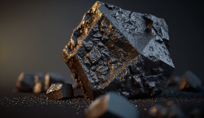 unprocessed precious metal ore mined in a well. Nuggets: gold, titanium, steel, cobolt. Created with AI.