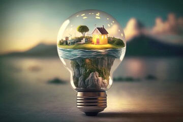 realistic light bulb cute mini city, mini world