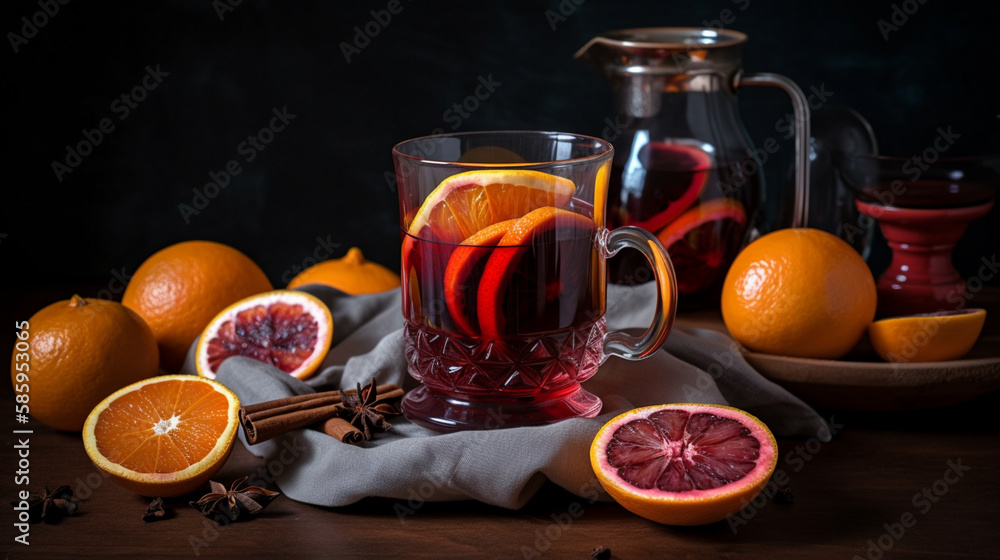 Wall mural Hibiscus tea with orange and cinnamon Generative AI