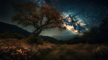 Fototapeta na wymiar Landschaft Nacht Milchstraße Sterne