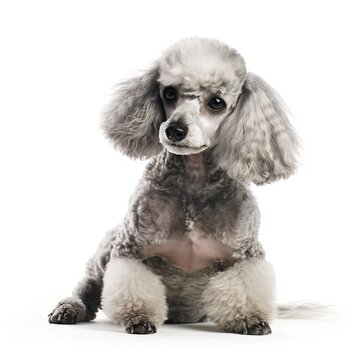 Grey and cute poodle white isolated background. Generative AI
