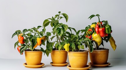Fototapeta na wymiar Pepper plants in a pot with a white background Generative AI