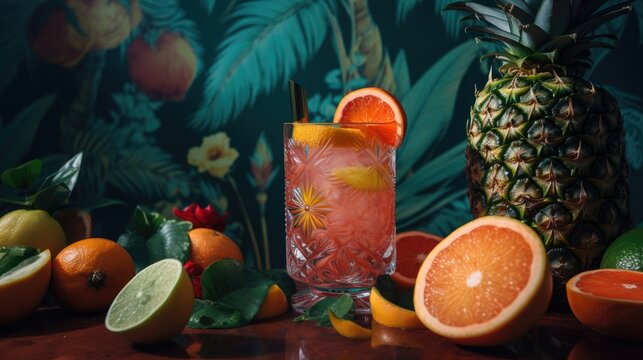 Beach Breeze: A Fruity Cocktail with a Hint of Coconut, AI Generative
