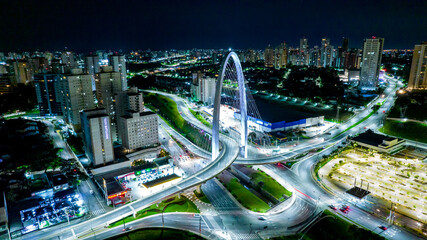 Fototapeta premium Night aerial view of the Arco da Inovacao in São José dos Campos, Brazil.