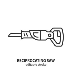 Reciprocating saw line icon. Sawing tool outline vector symbol. Editable stroke. - 585956838